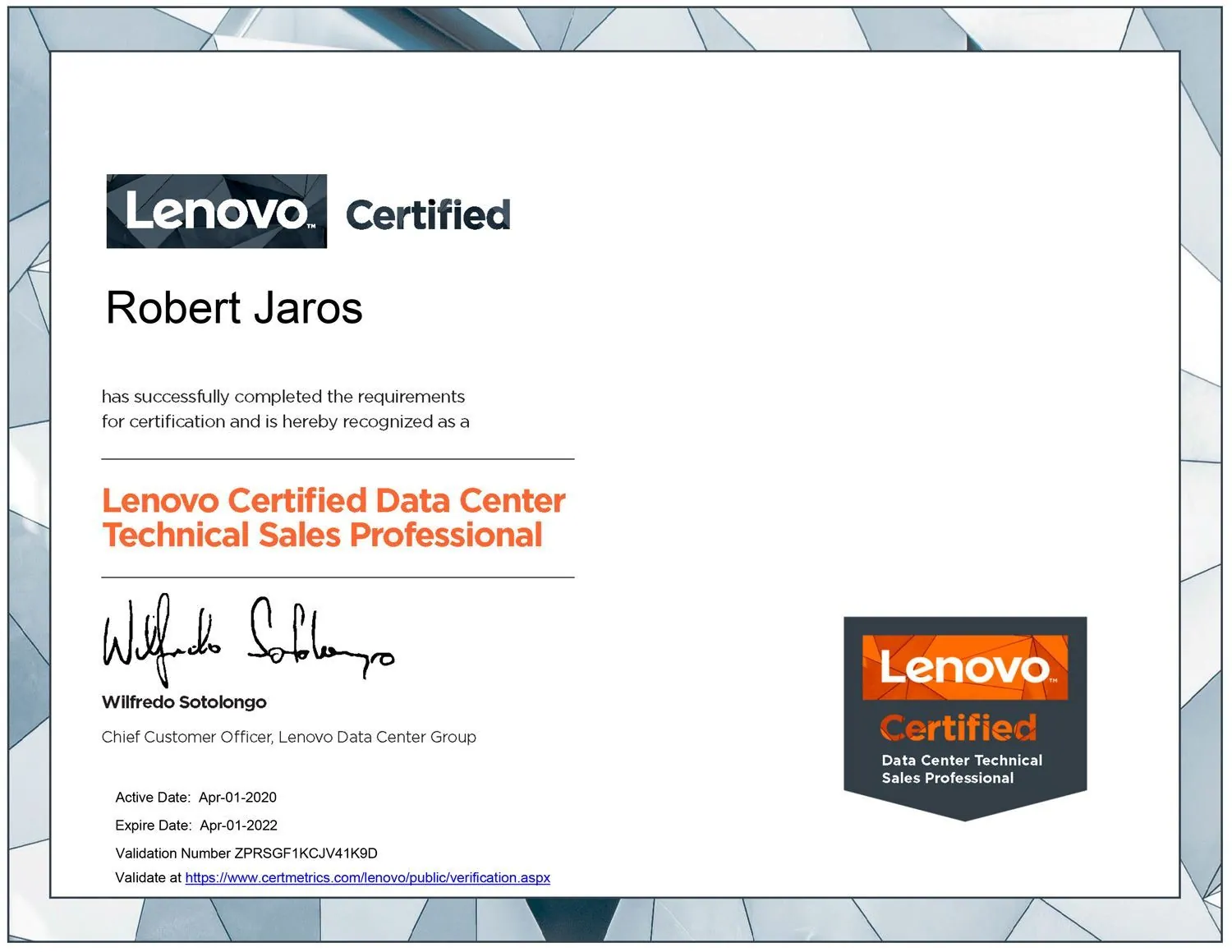 certyfikat Lenovo 319C